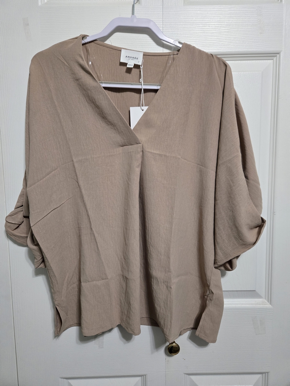 Andree Taupe Relaxed V-Neck Top